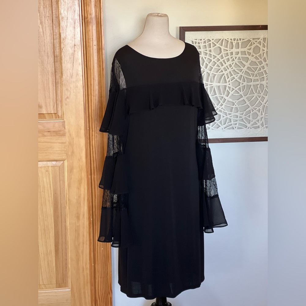 White House Black Market Semi- Formal Black Lace Sleeved Dress